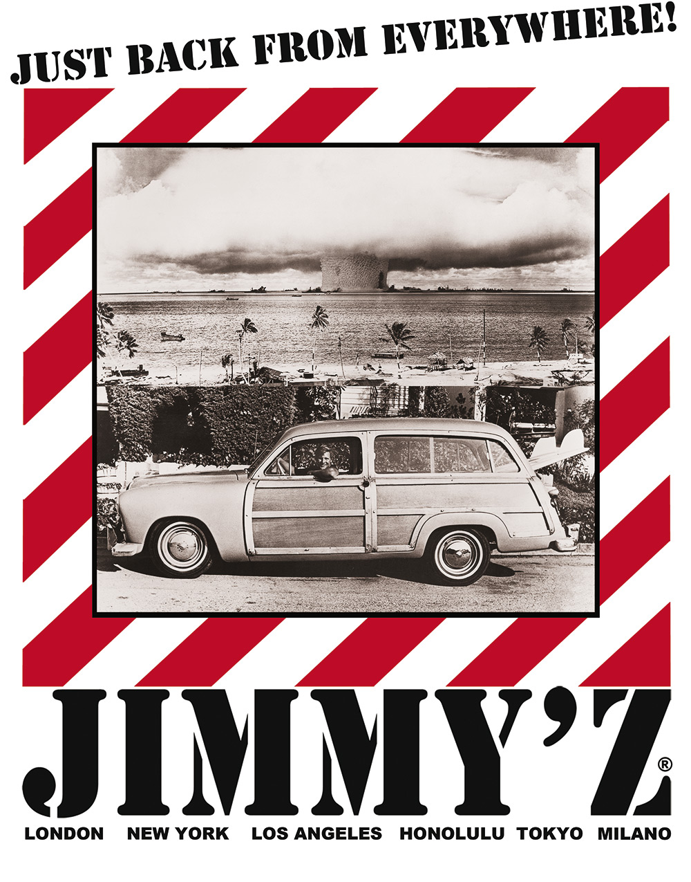 1984 JIMMY'Z Clothing Longboard Woody Car Surf  Vintage Skateboarding STICKER 
